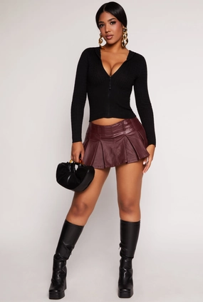 Almost Famous Leather Look Pleated Mini Skort