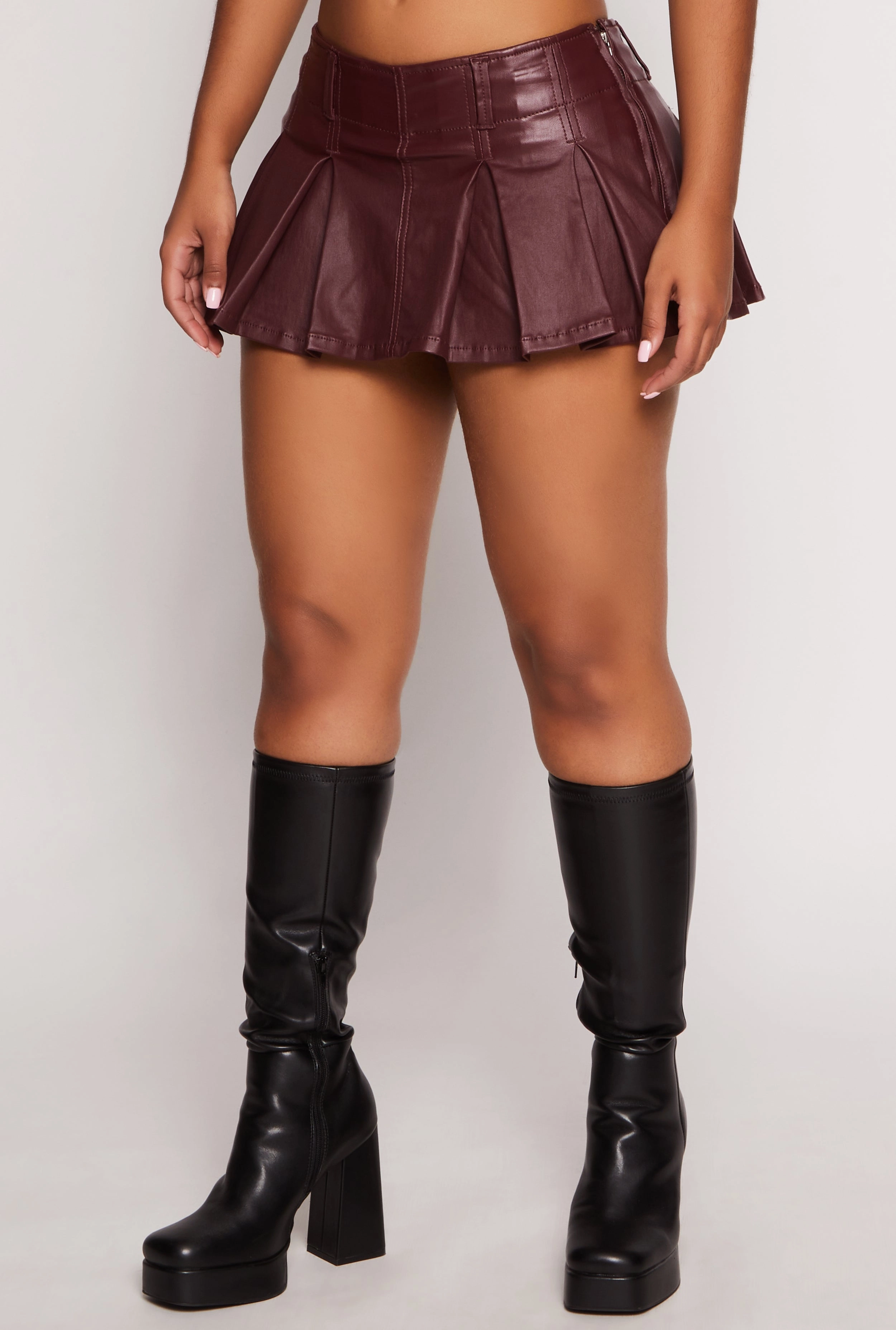Almost Famous Leather Look Pleated Mini Skort