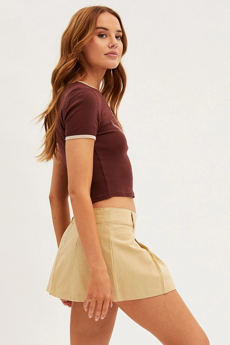 Beige Mini Skirt Low Rise