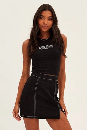 Black Crop Tank Embroidered Sleeveless