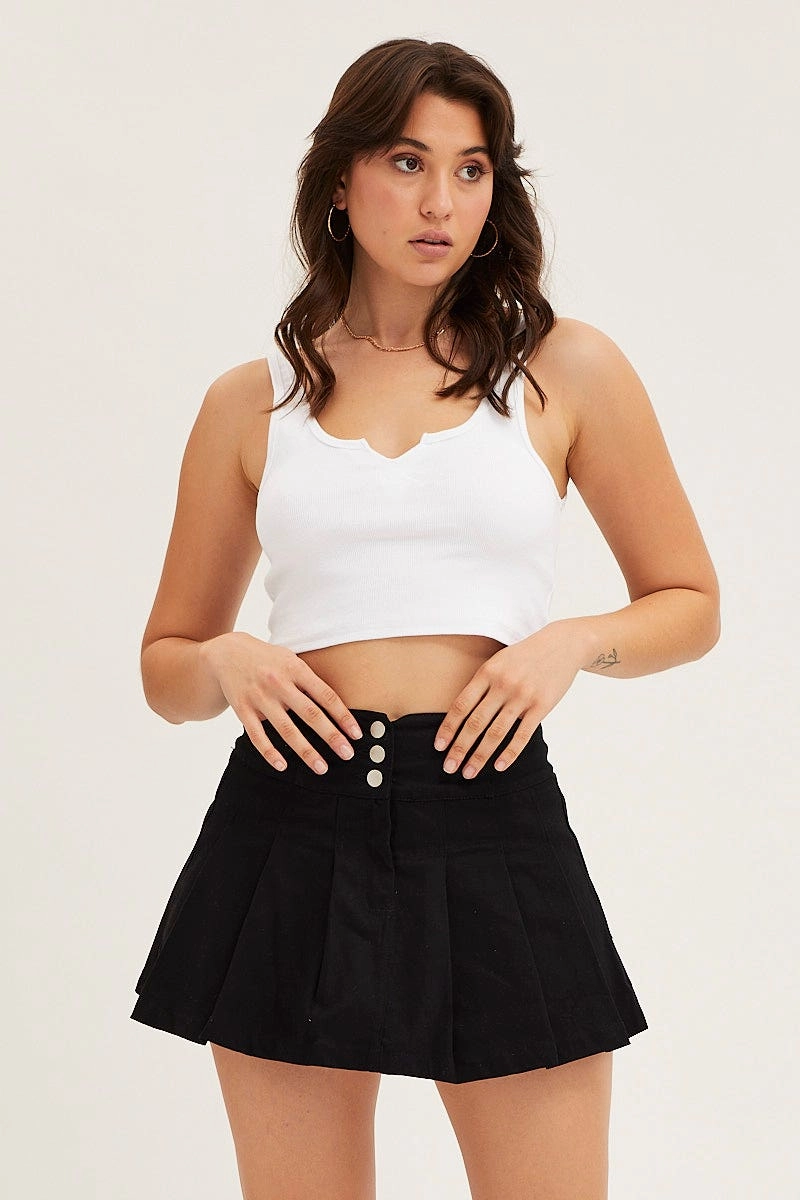 Black Mid Rise Pleated Mini Skirt