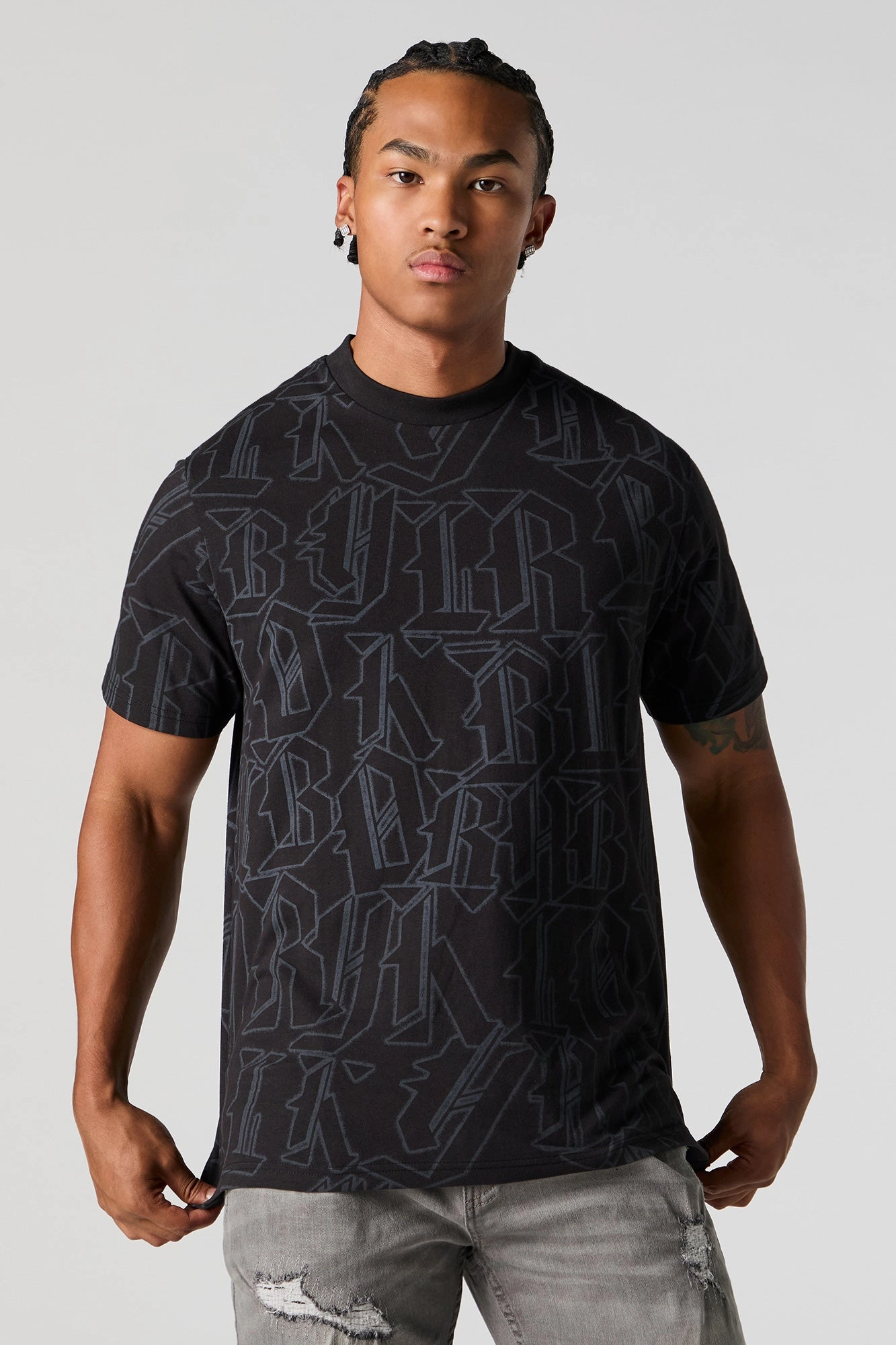 Block Letter Print Crewneck T-Shirt
