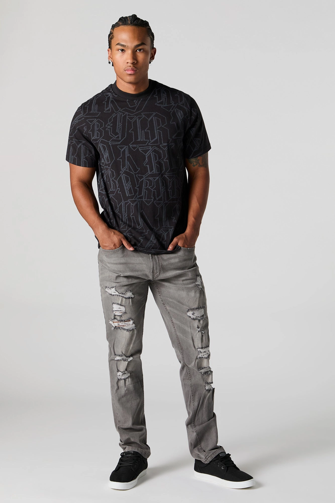 Block Letter Print Crewneck T-Shirt