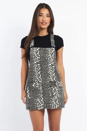 Brown Animal Print Overall Mini Dress