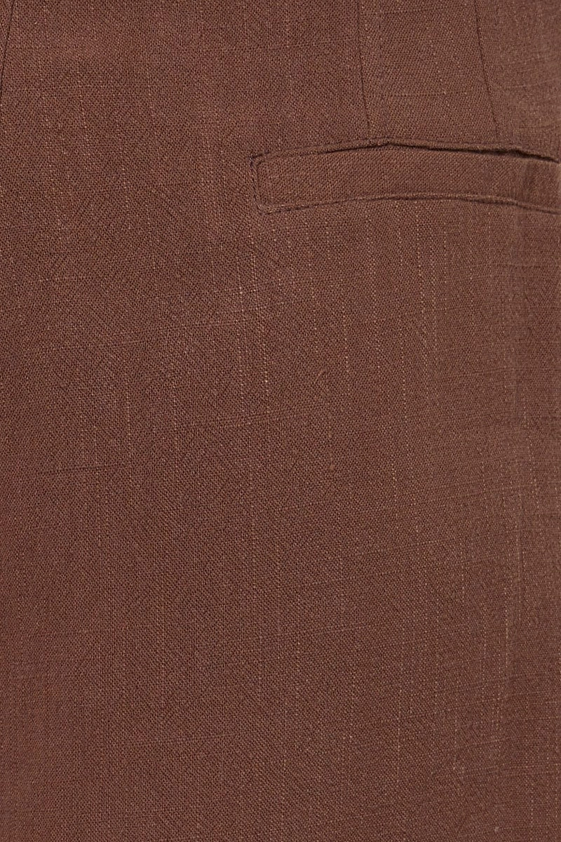Brown Belted Shorts High Waist Linen