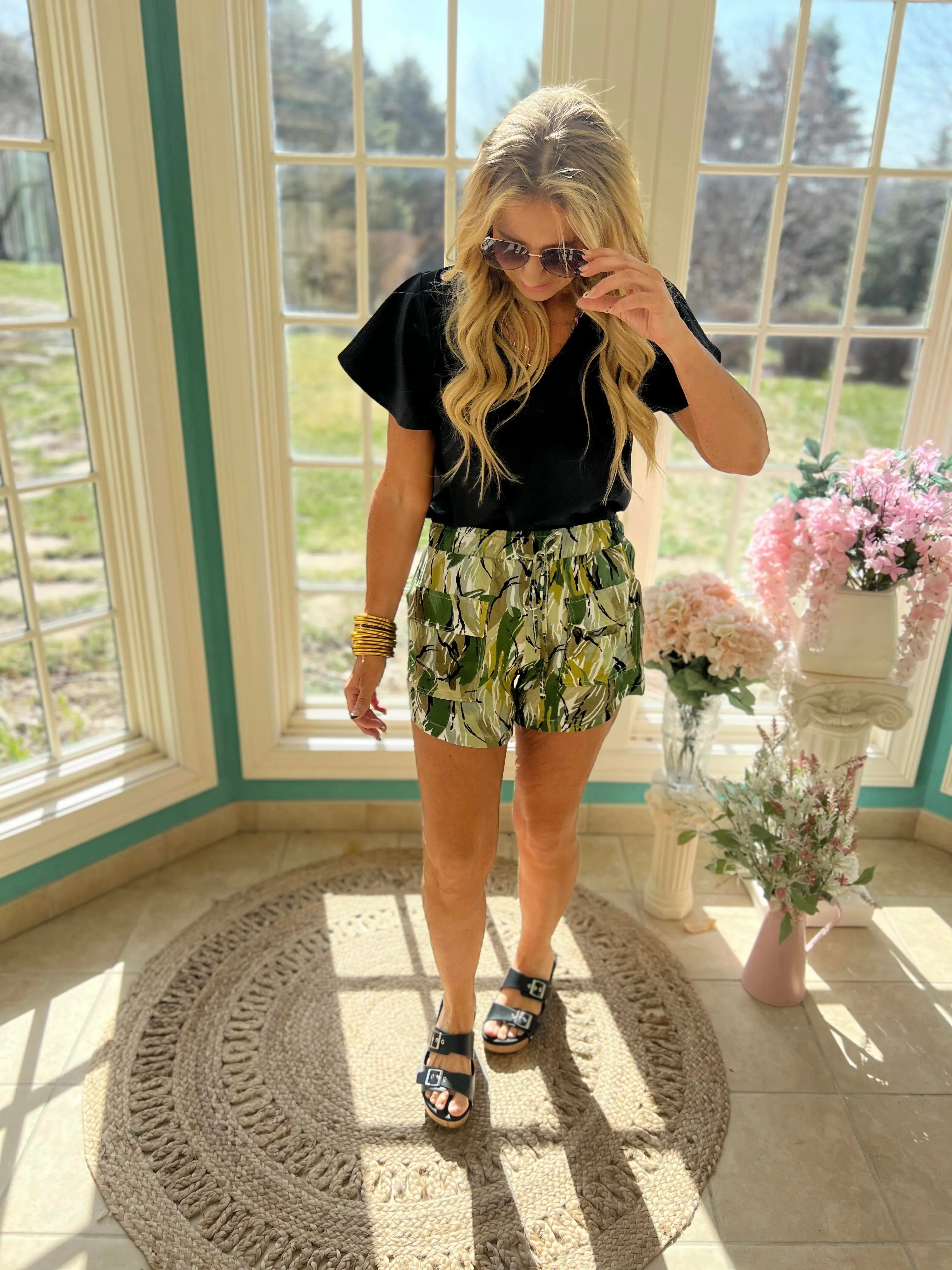 Brushed Leaf Pull-On Shaped Hem Shorts | FINAL SALE