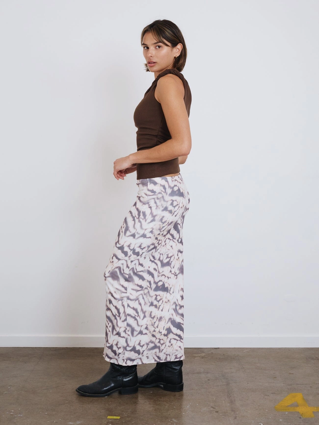 Brynn Rib One Shoulder Top - Dark Brindle