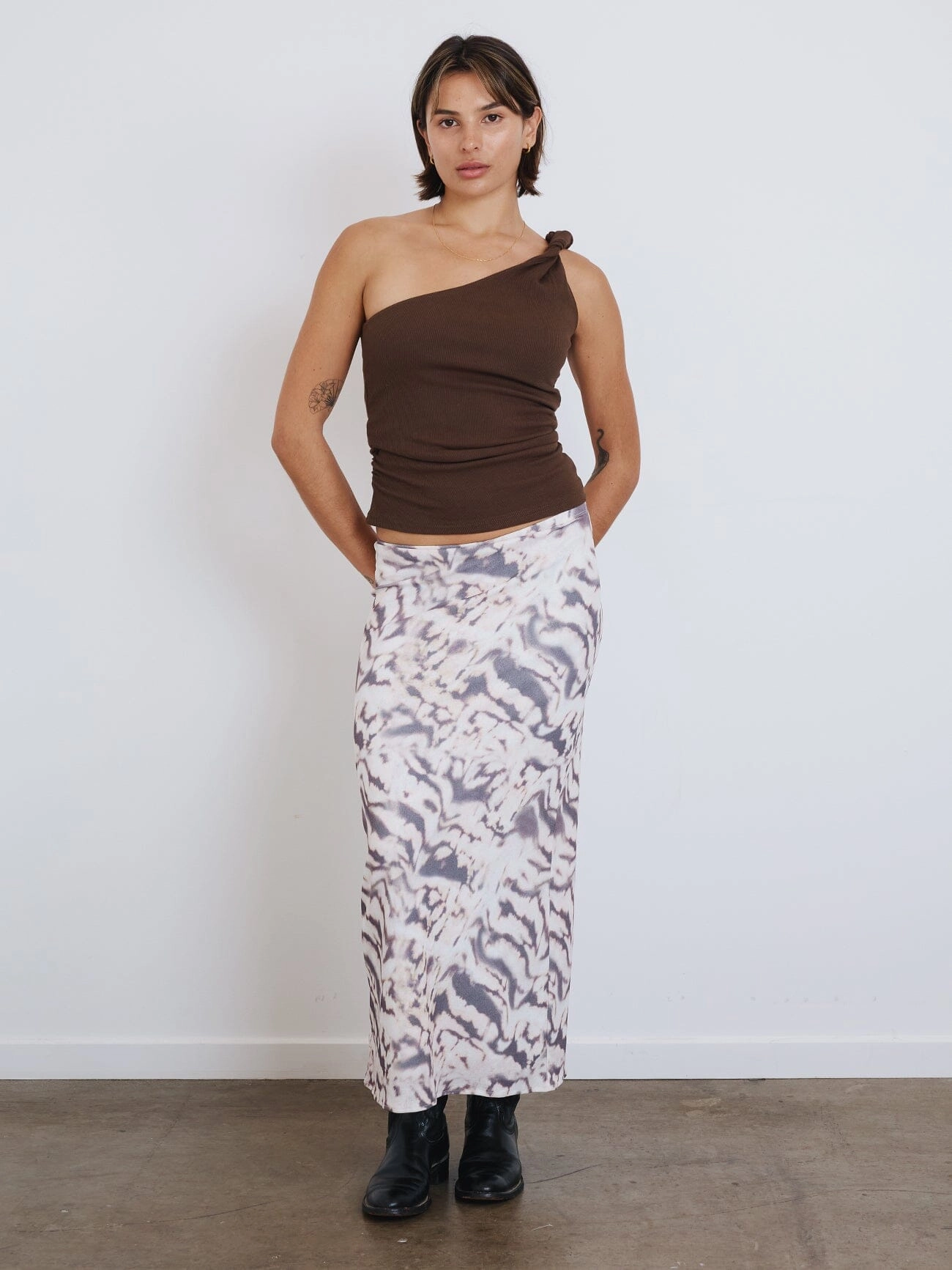 Brynn Rib One Shoulder Top - Dark Brindle