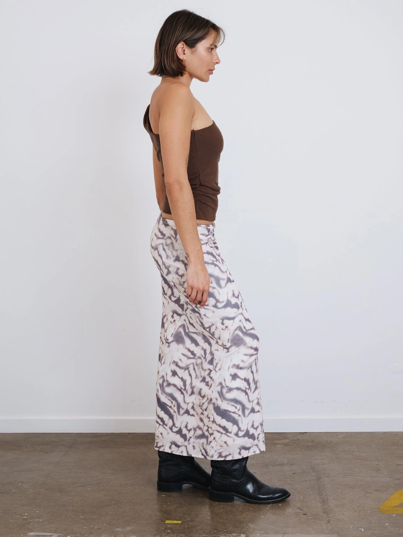 Brynn Rib One Shoulder Top - Dark Brindle