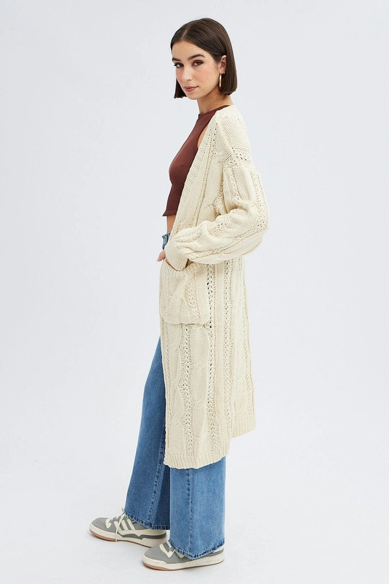 Camel Longline Cardigan Cable Knit
