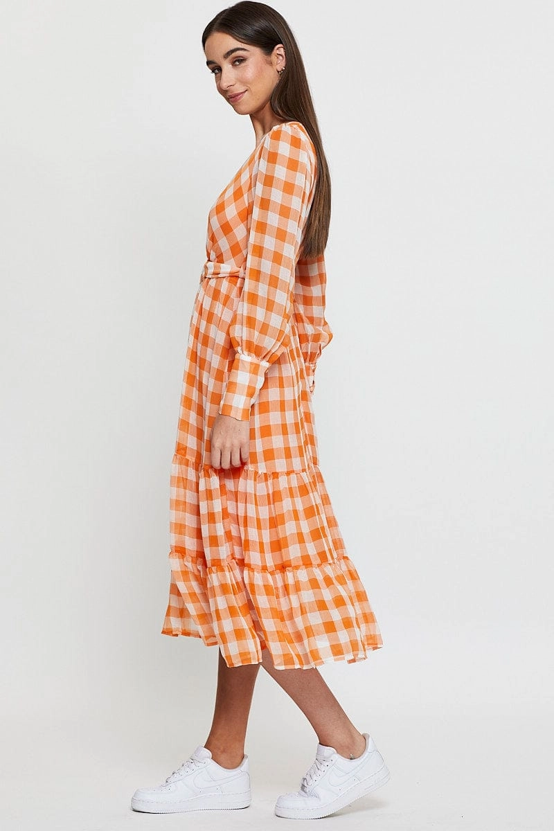 Check Dress Long Sleeve Maxi