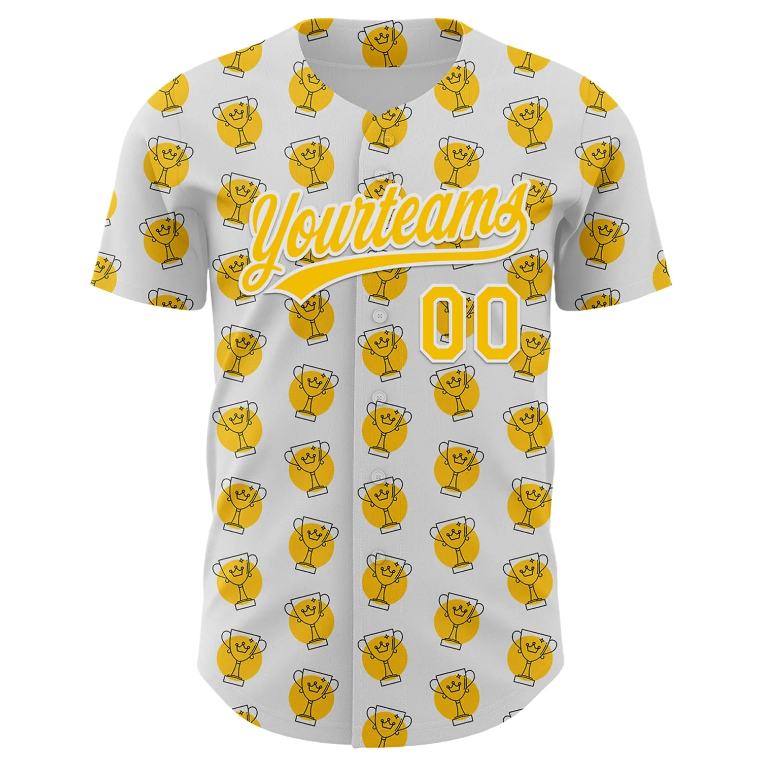 Custom White Yellow 3D Pattern Design Champion Trophy Authentic Baseball Jersey