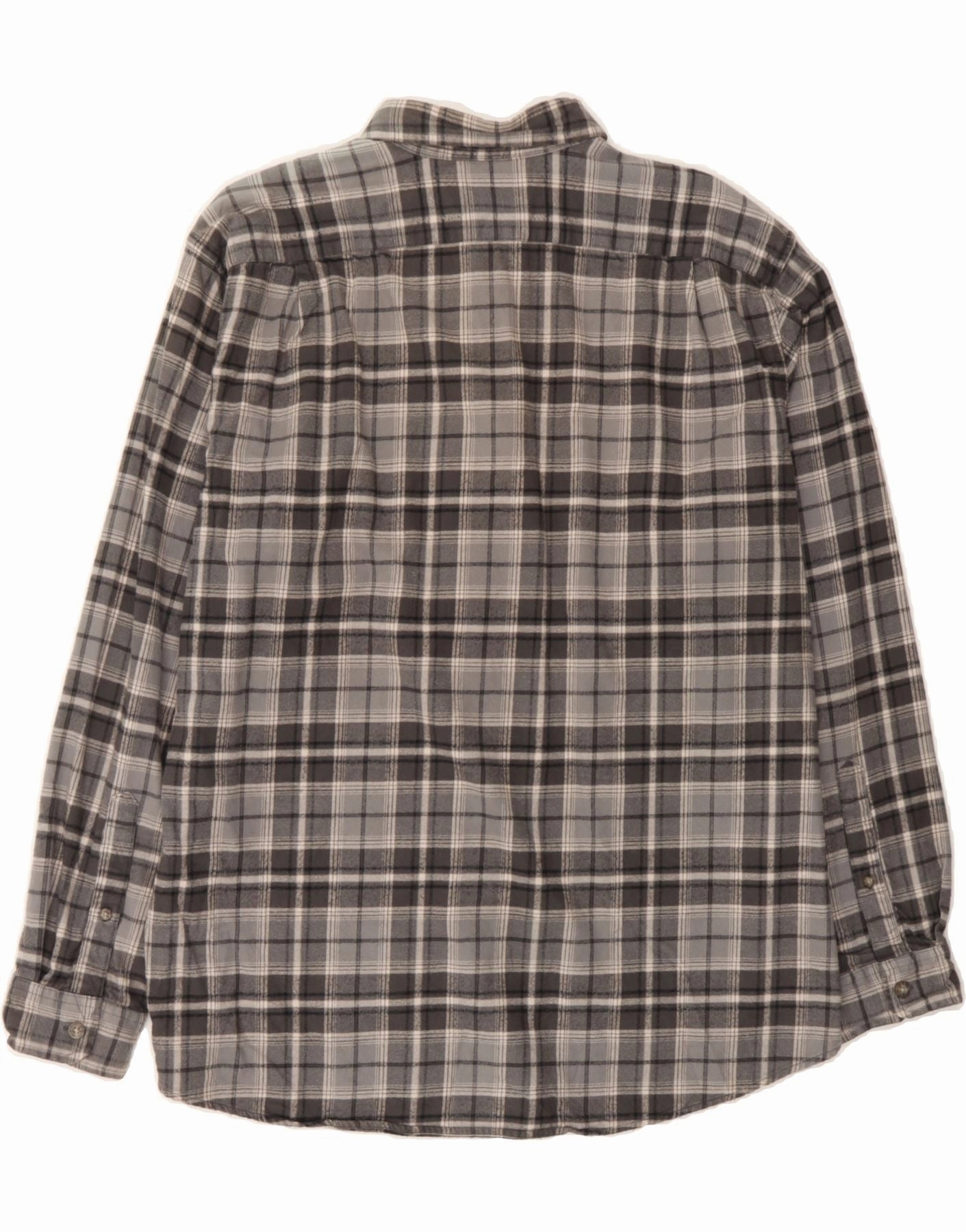 EDDIE BAUER Mens Relaxed Fit Flannel Shirt Large Grey Check Cotton