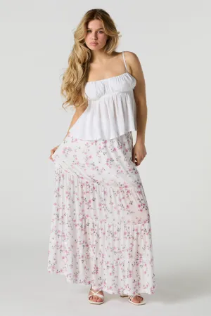 Floral Mesh Tiered Maxi Skirt