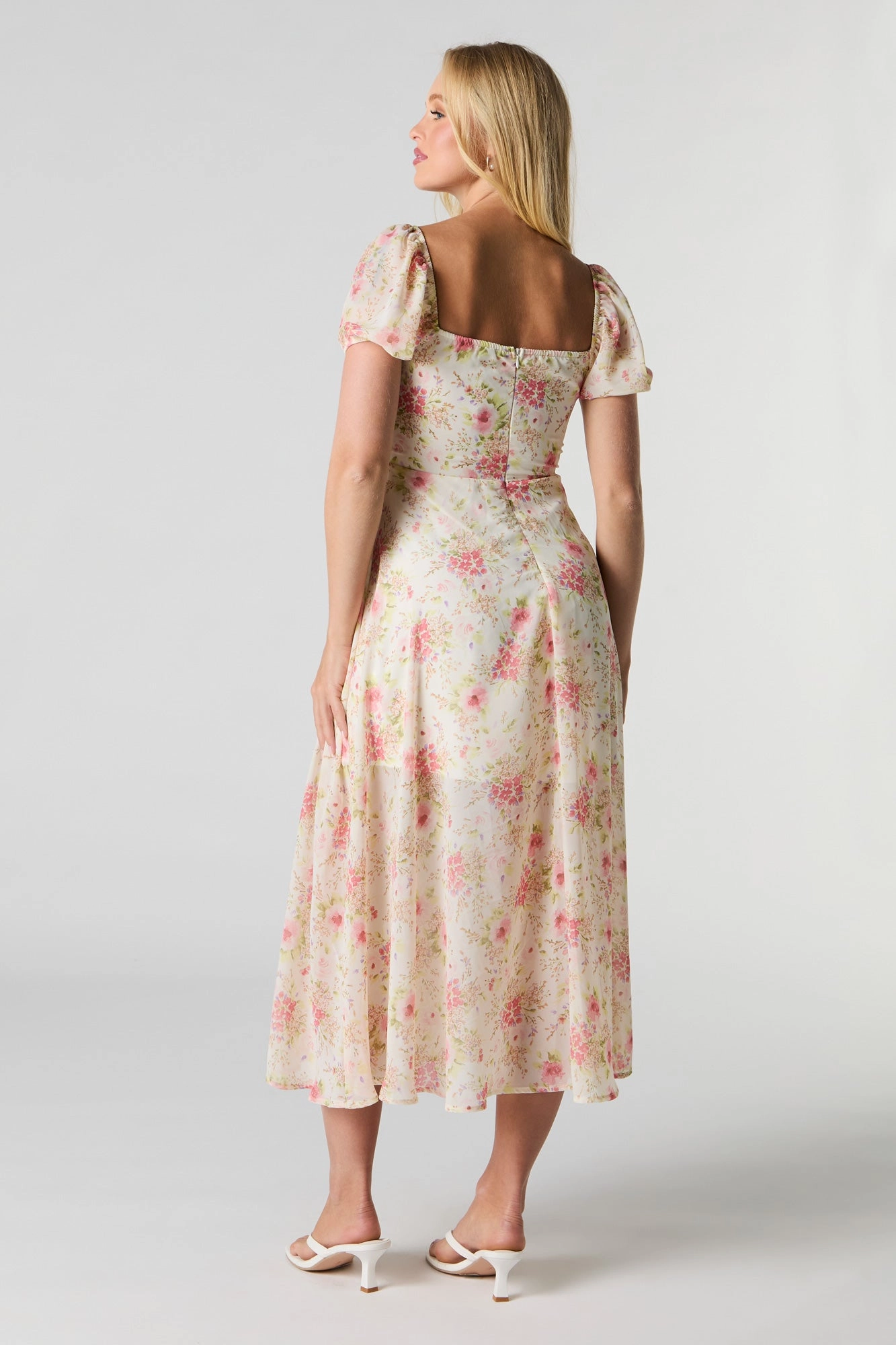 Floral Chiffon Midi Milkmaid Dress