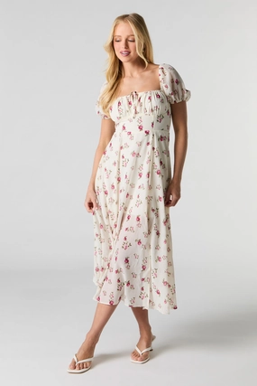 Floral Chiffon Midi Milkmaid Dress