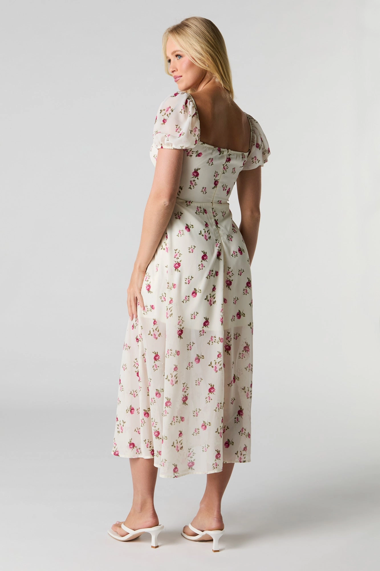 Floral Chiffon Midi Milkmaid Dress