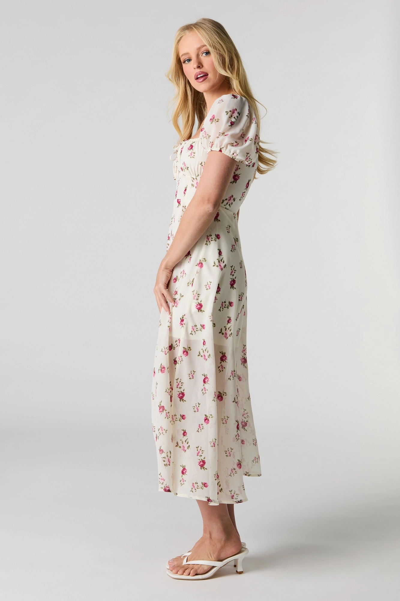 Floral Chiffon Midi Milkmaid Dress