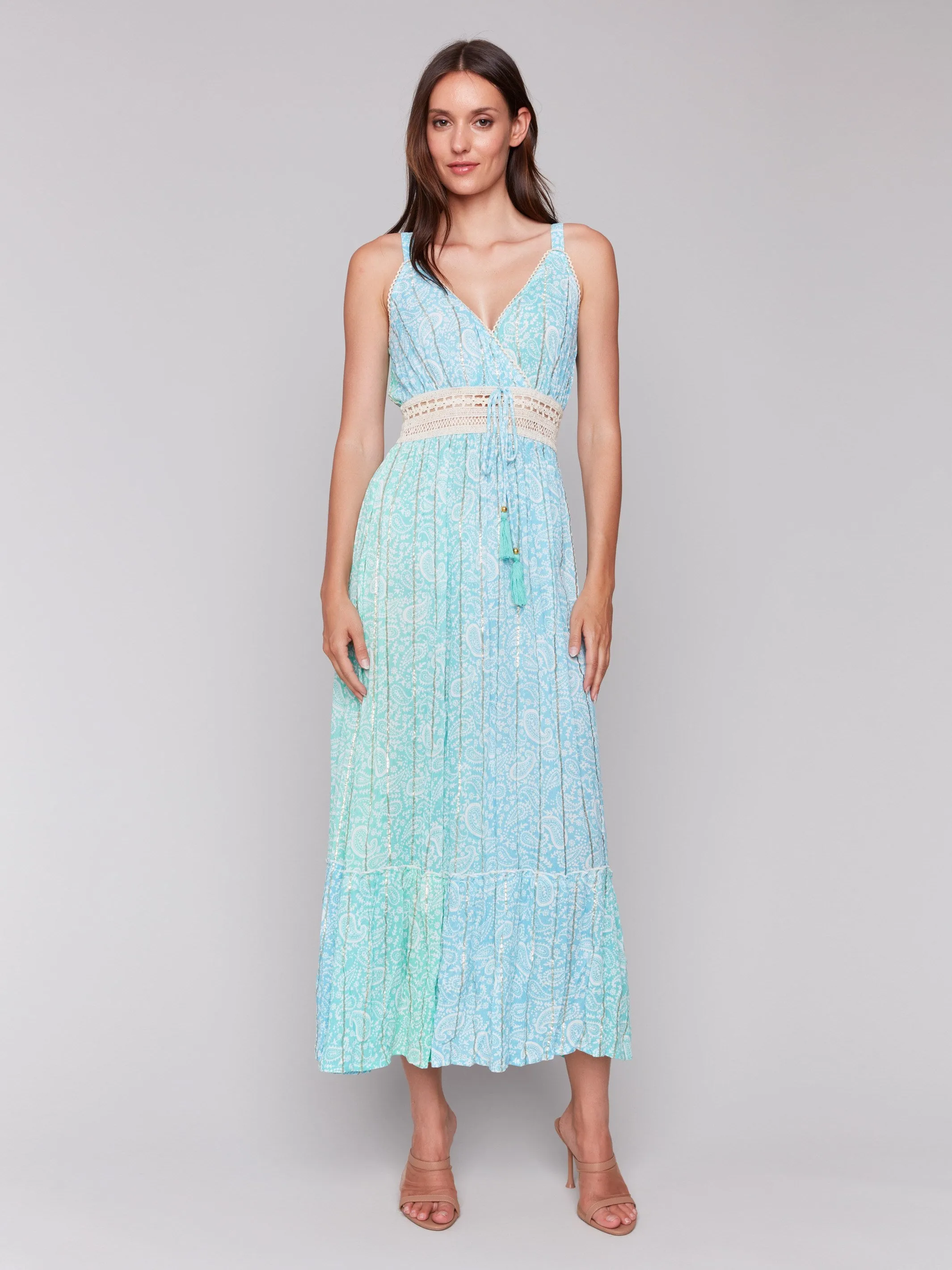 Foil Ombre Tiered Maxi Dress - Lagoon