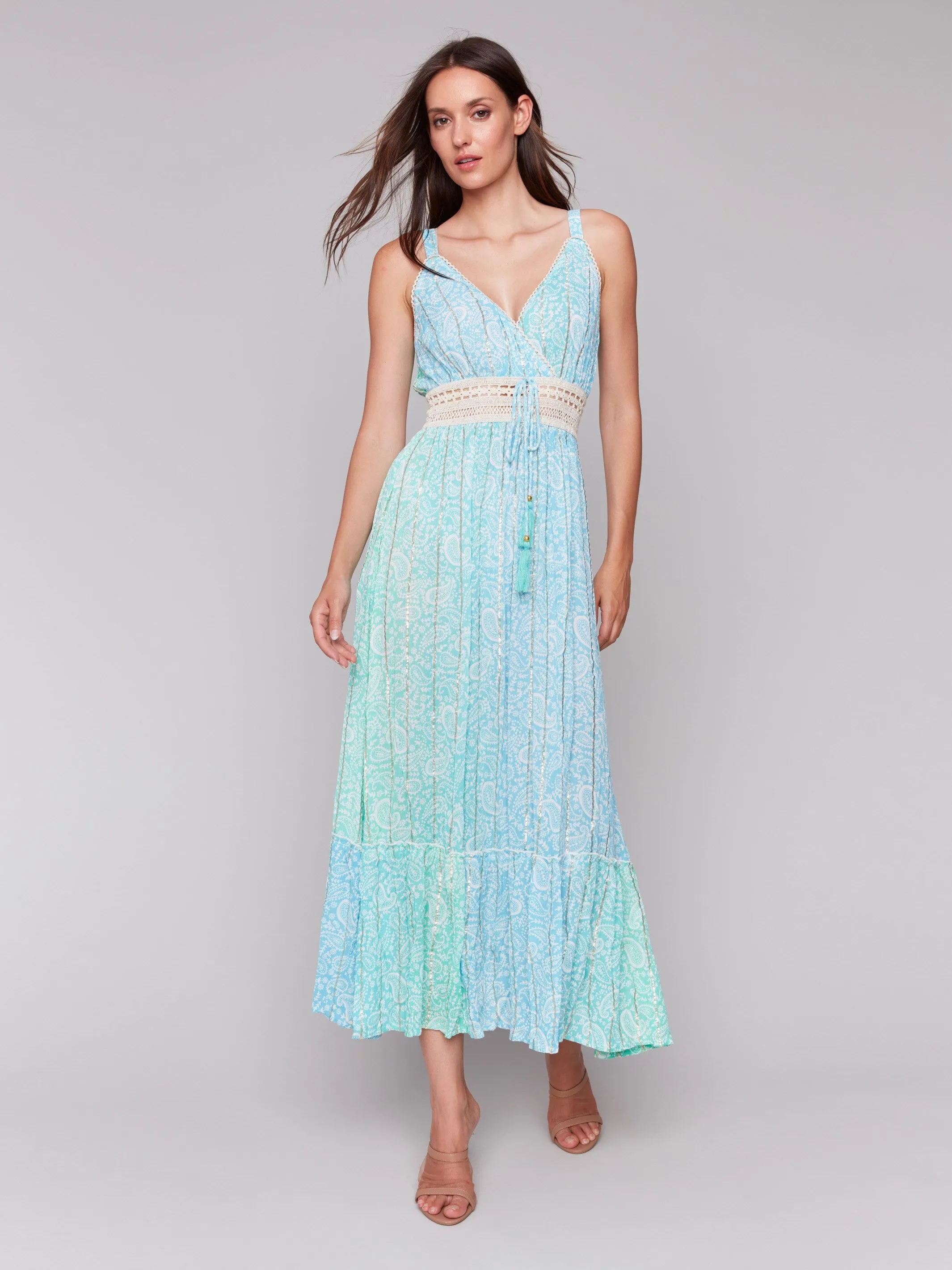 Foil Ombre Tiered Maxi Dress - Lagoon