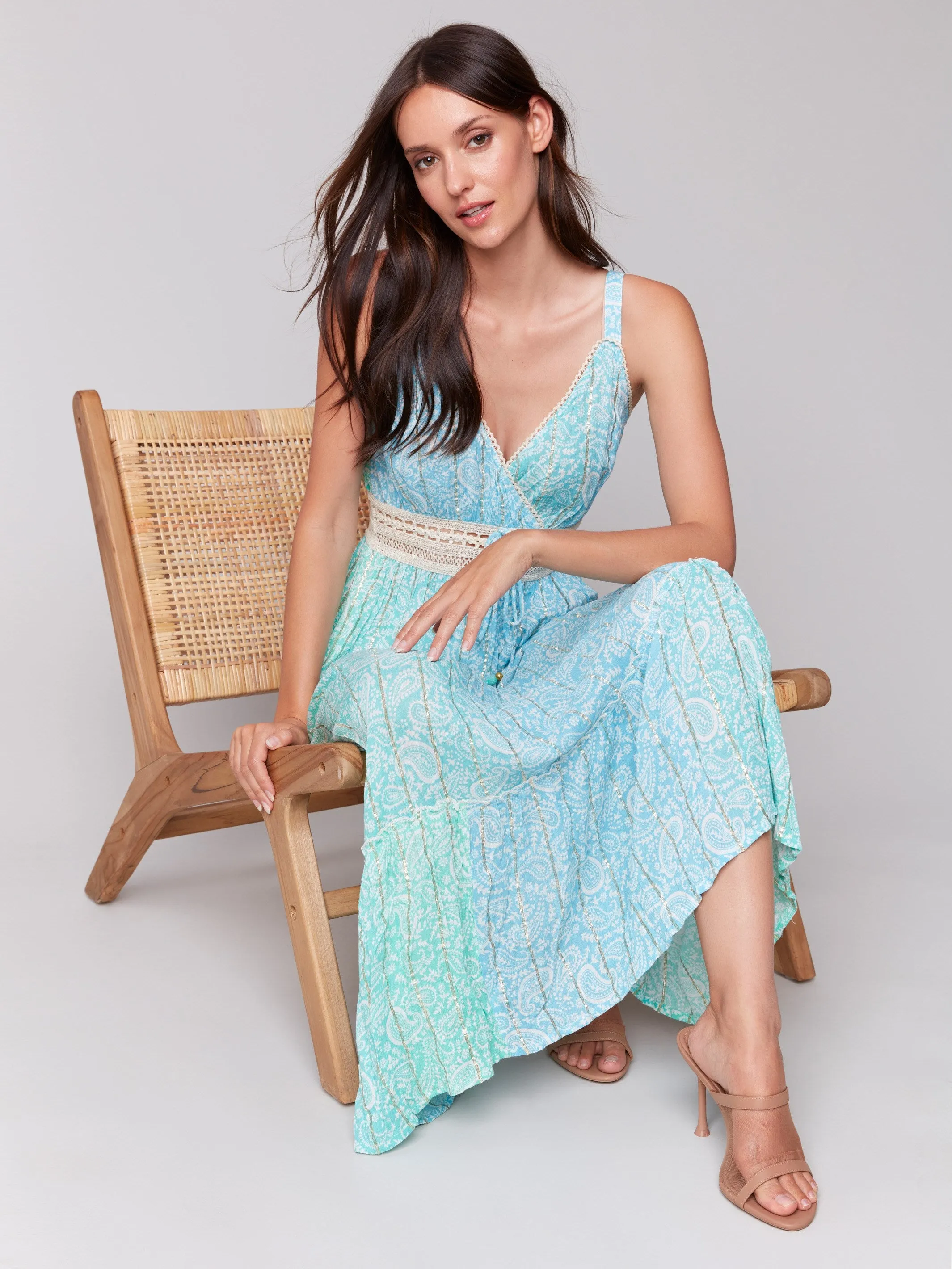 Foil Ombre Tiered Maxi Dress - Lagoon