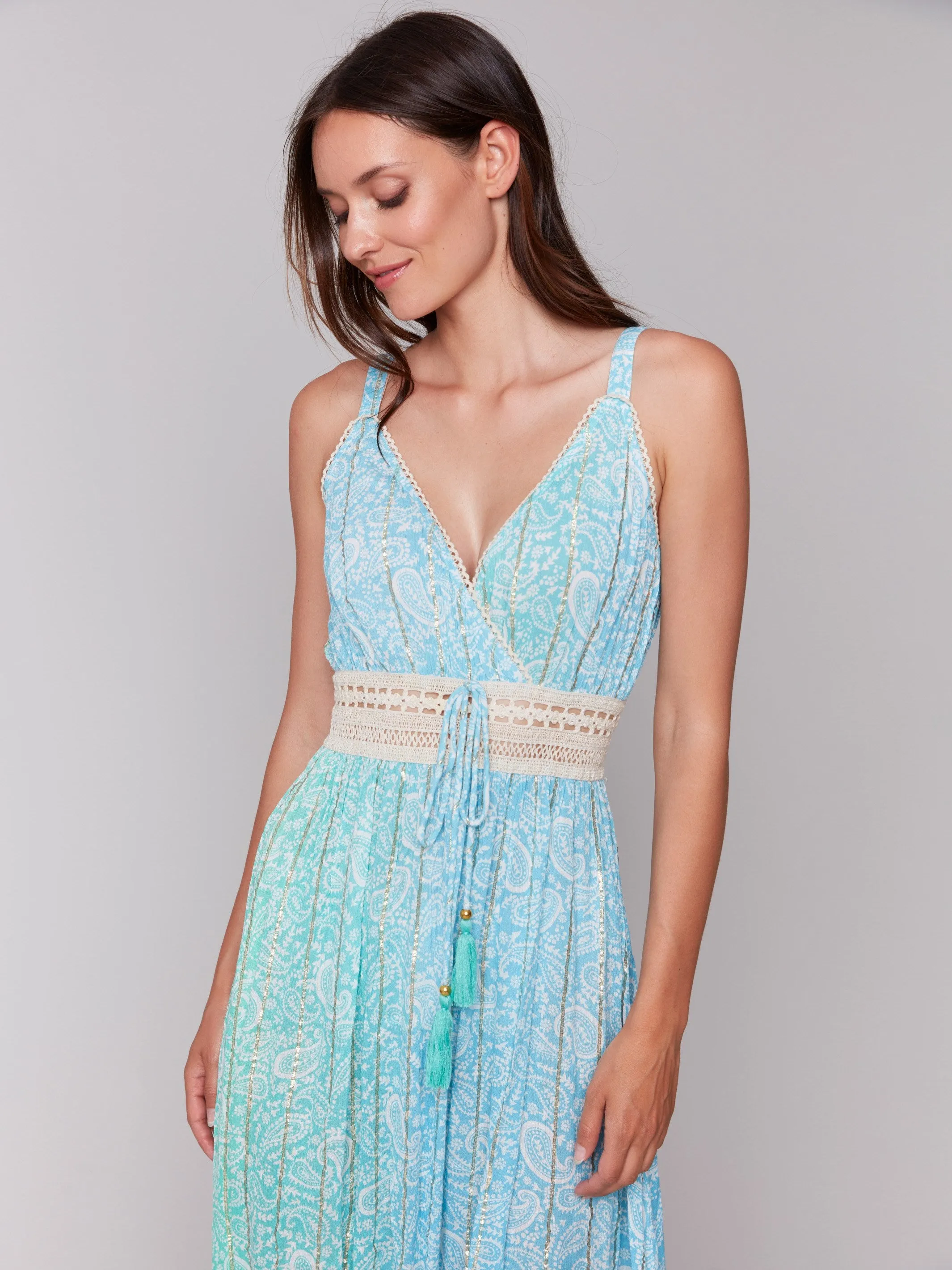 Foil Ombre Tiered Maxi Dress - Lagoon