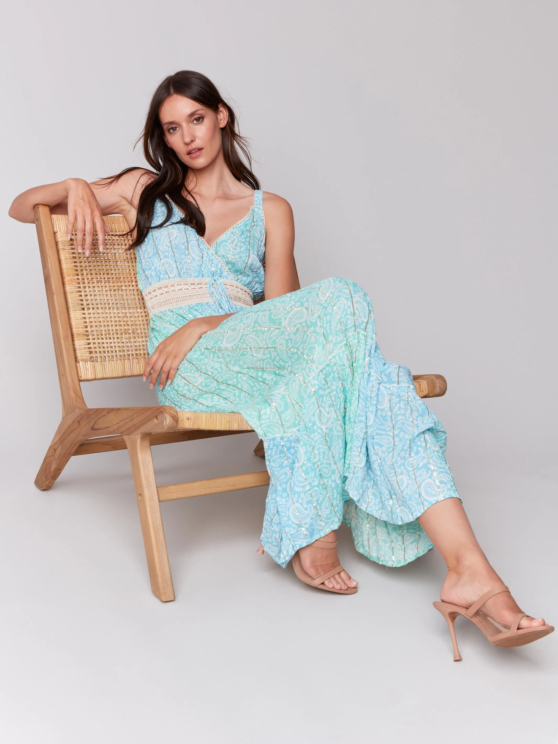 Foil Ombre Tiered Maxi Dress - Lagoon