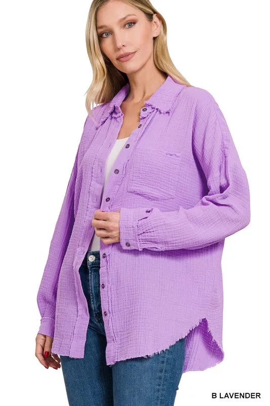 Gauze Button Up Long Sleeve Top - Final Sale*