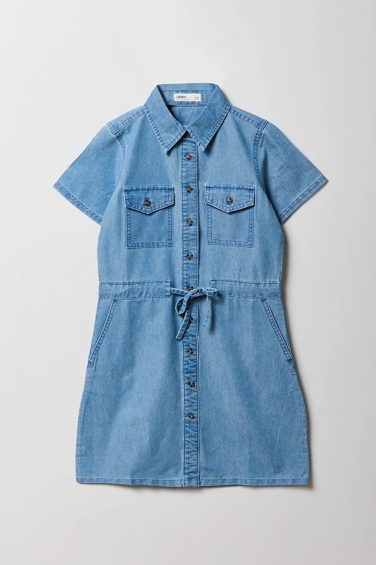 Girls Button-Up Chambray Collared Dress