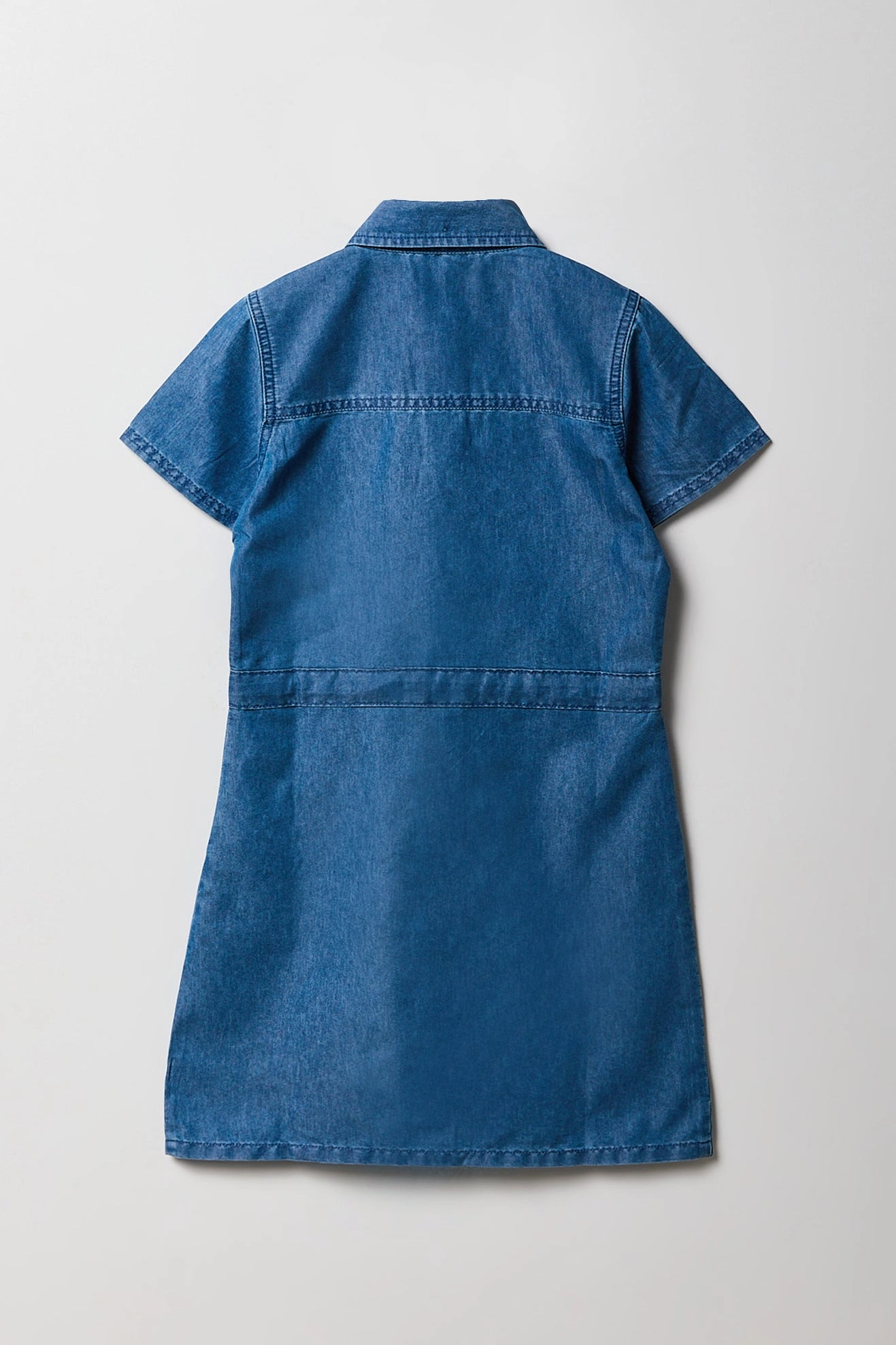 Girls Button-Up Chambray Collared Dress