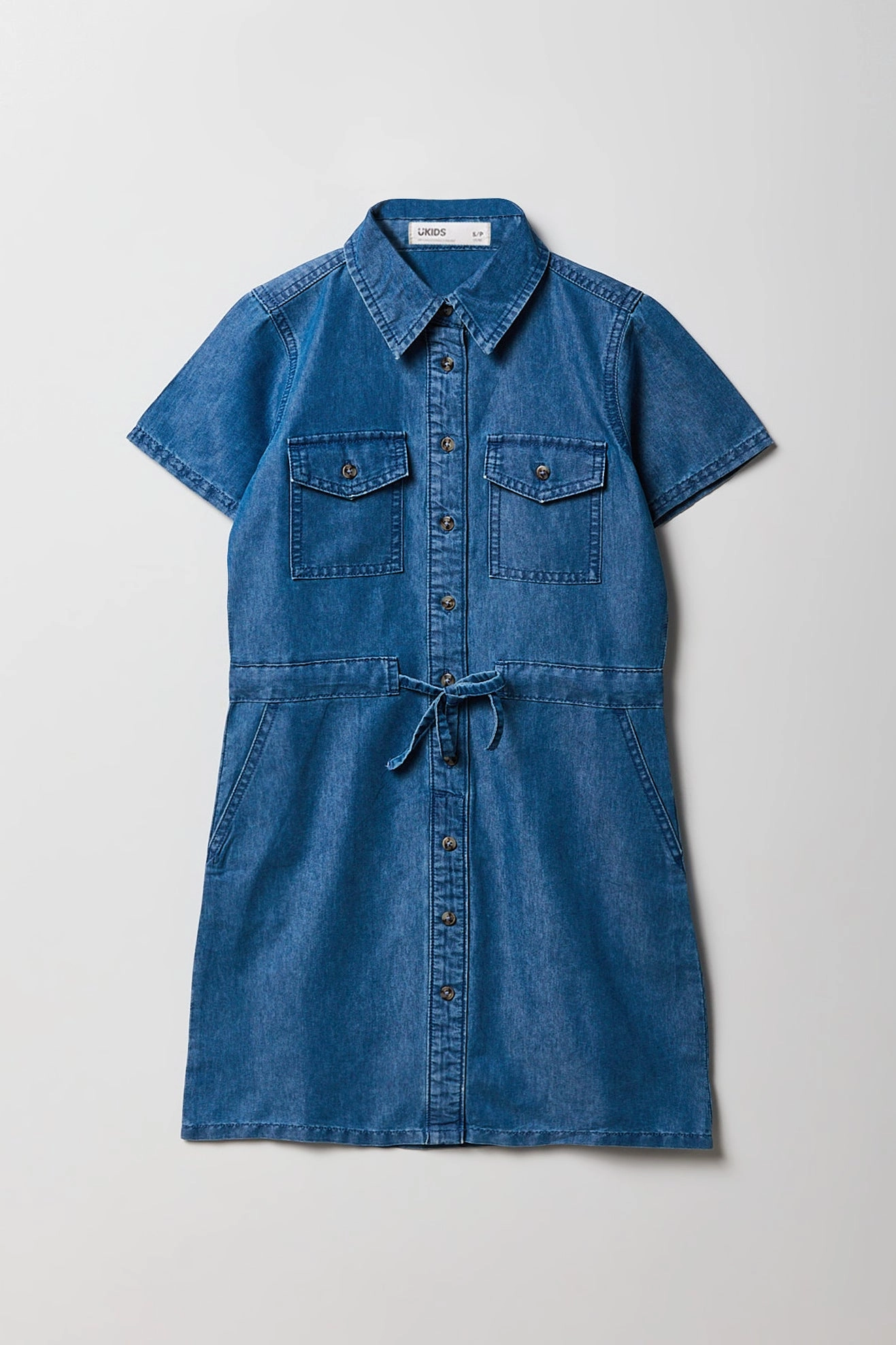 Girls Button-Up Chambray Collared Dress