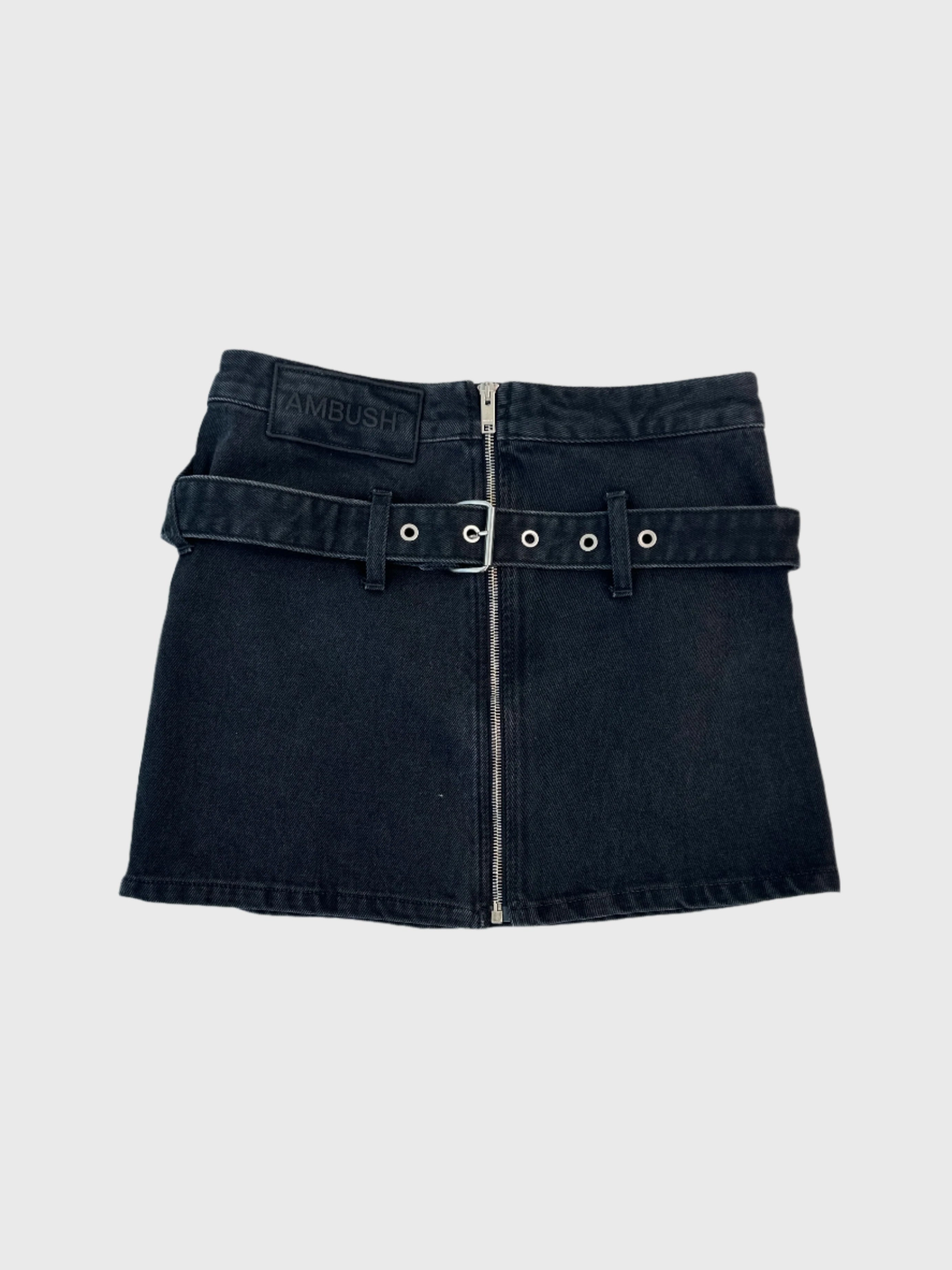 Gonna Mini In Denim Nero Con Cintura