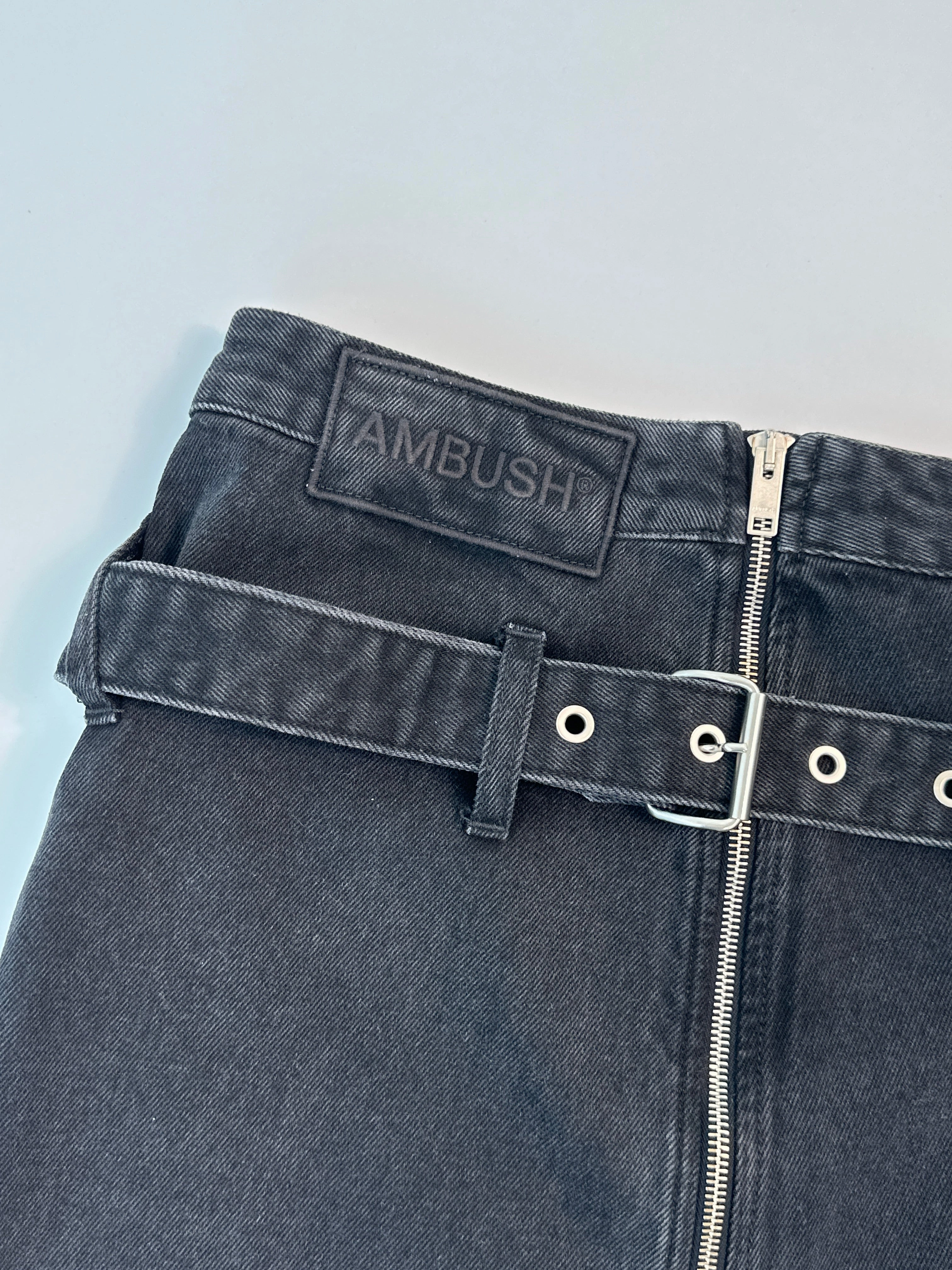 Gonna Mini In Denim Nero Con Cintura