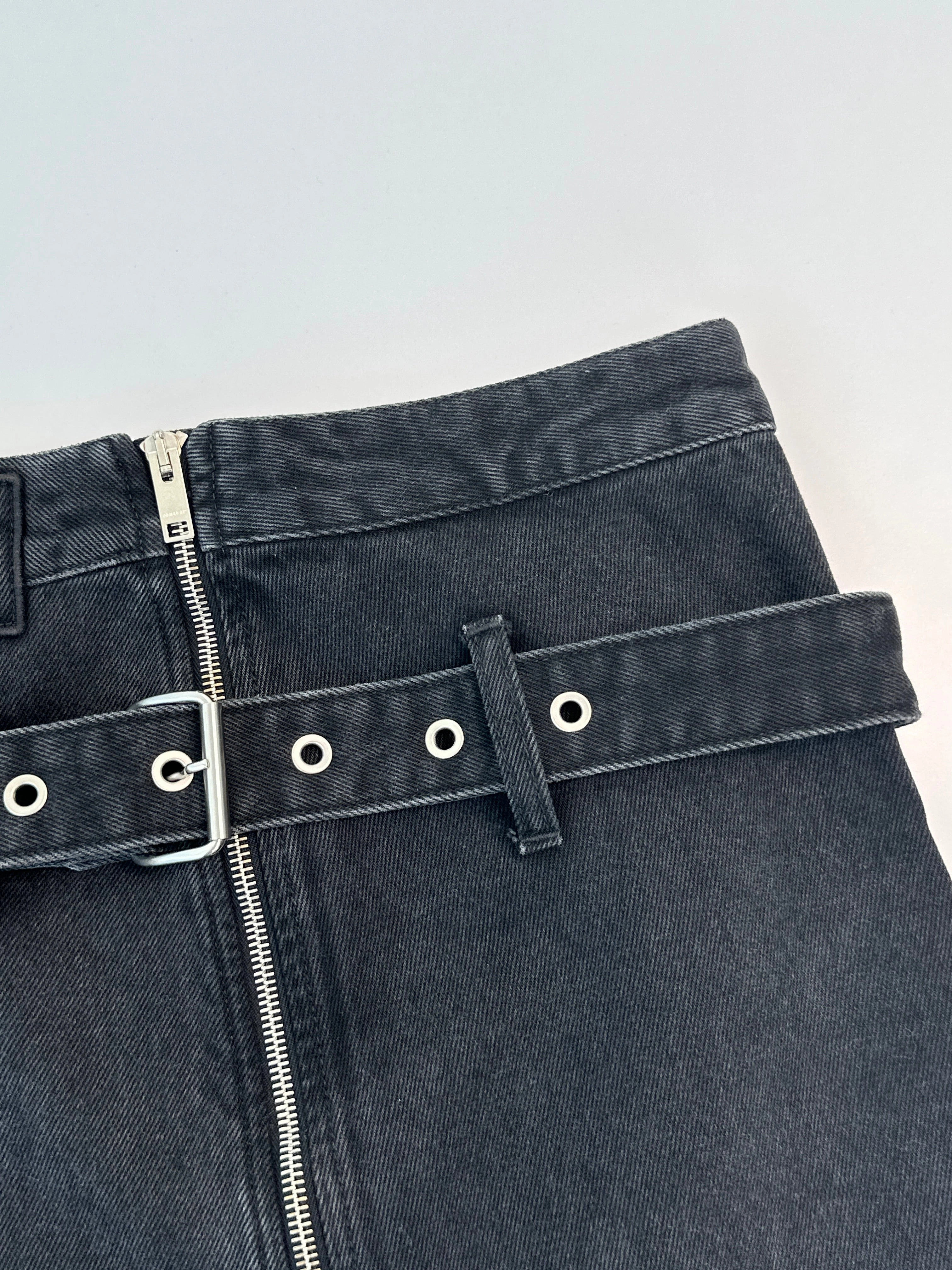Gonna Mini In Denim Nero Con Cintura
