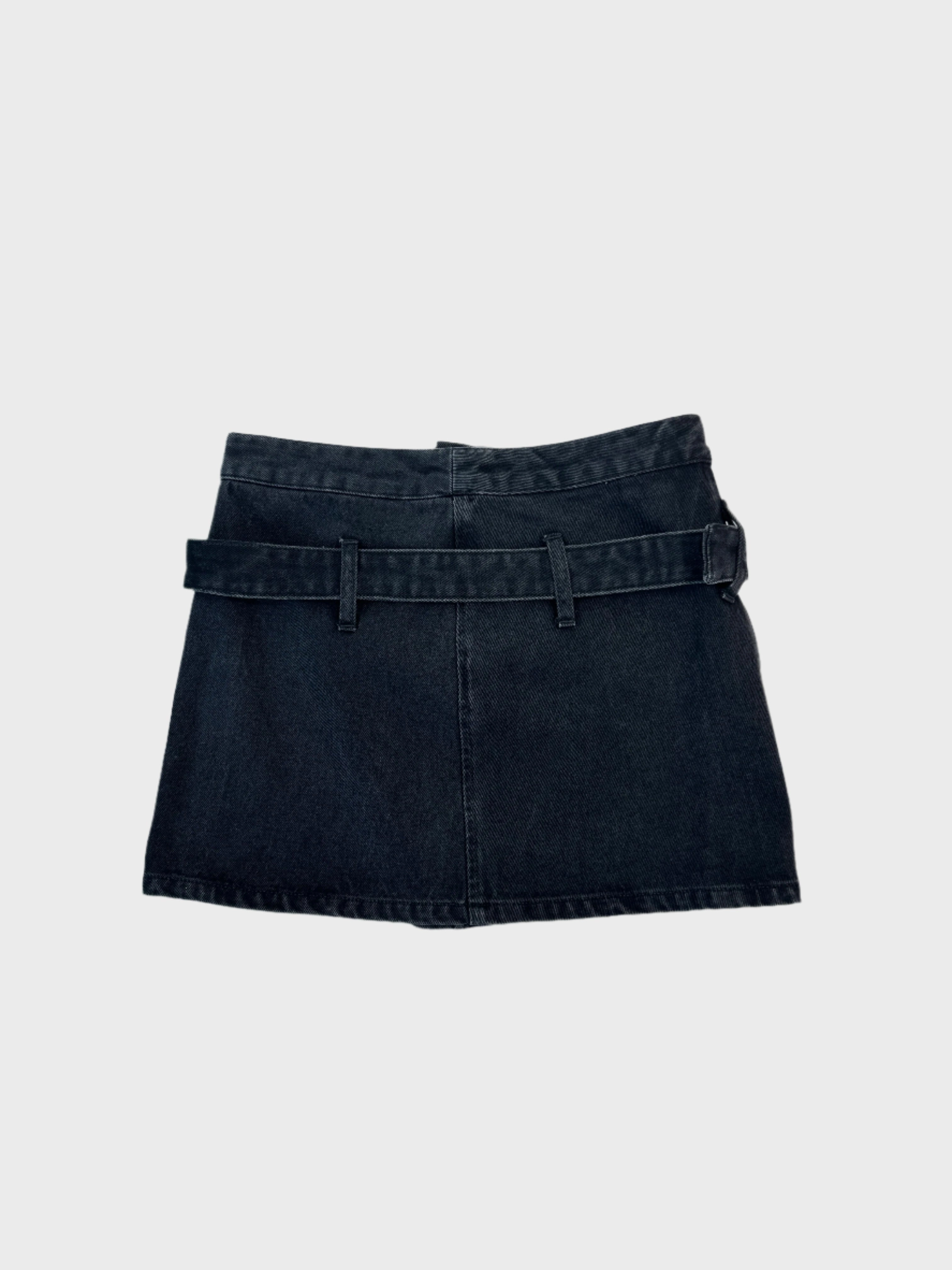 Gonna Mini In Denim Nero Con Cintura