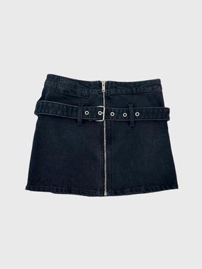 Gonna Mini In Denim Nero Con Cintura