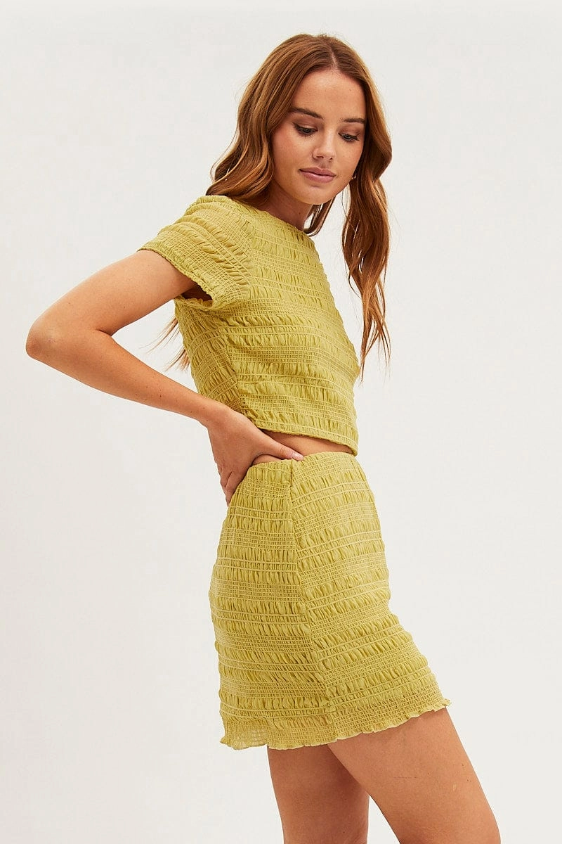 Green Mini Skirt Bodycon Mesh Textured Detail
