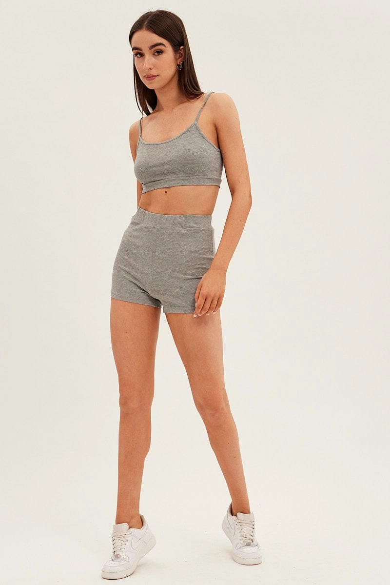 Grey Crop Singlet Loungewear Set