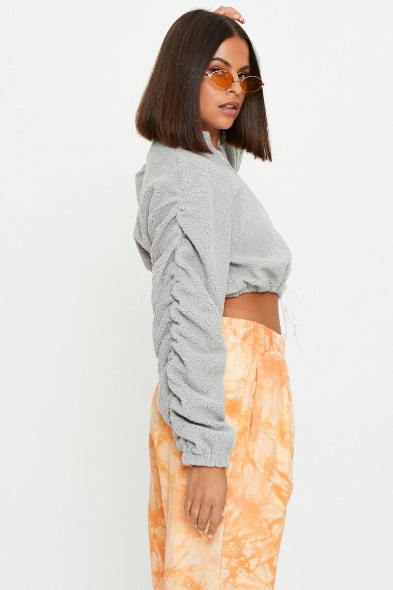 Grey Teddy Zip Front Jacket