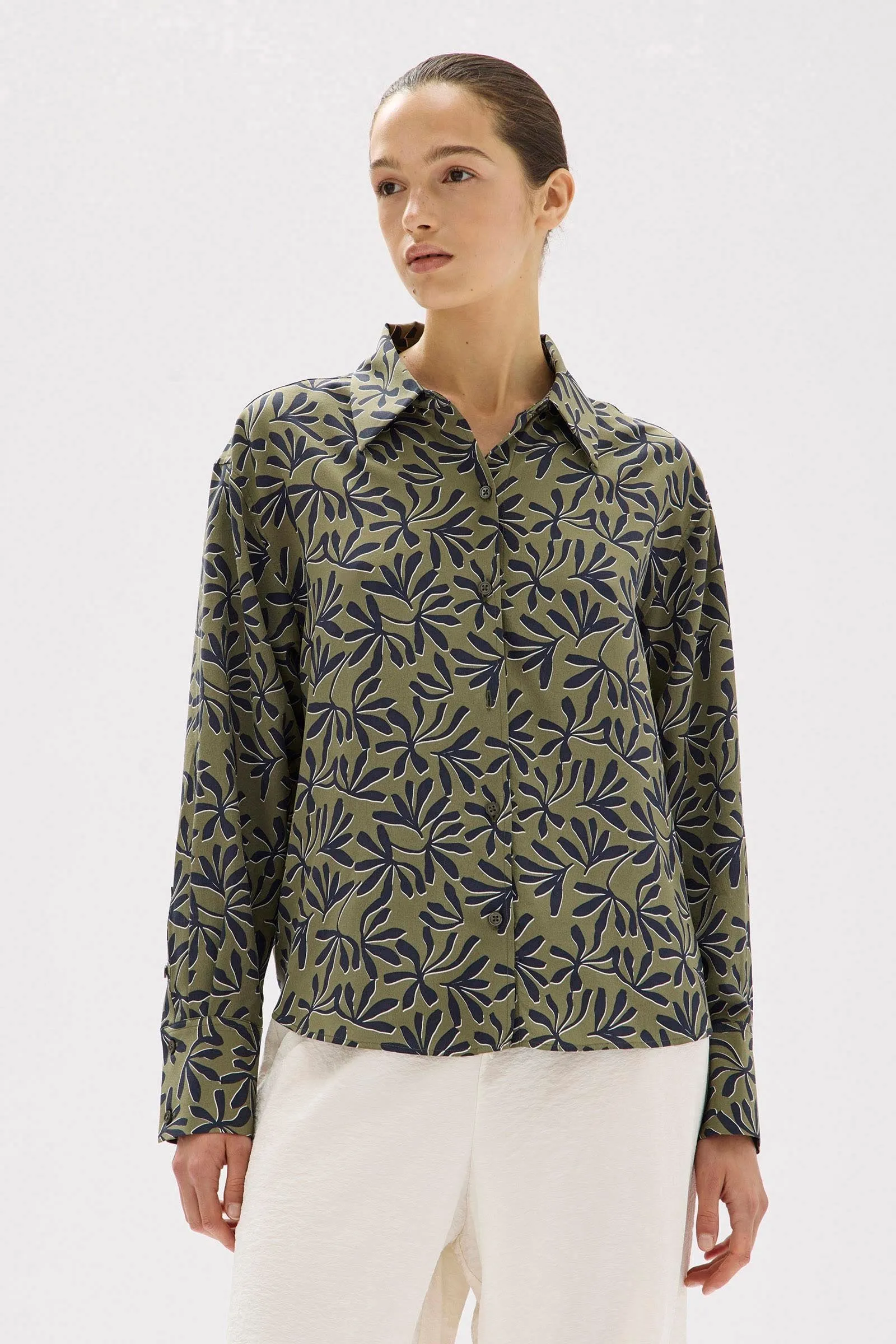 Hibiscus Print Silk Shirt