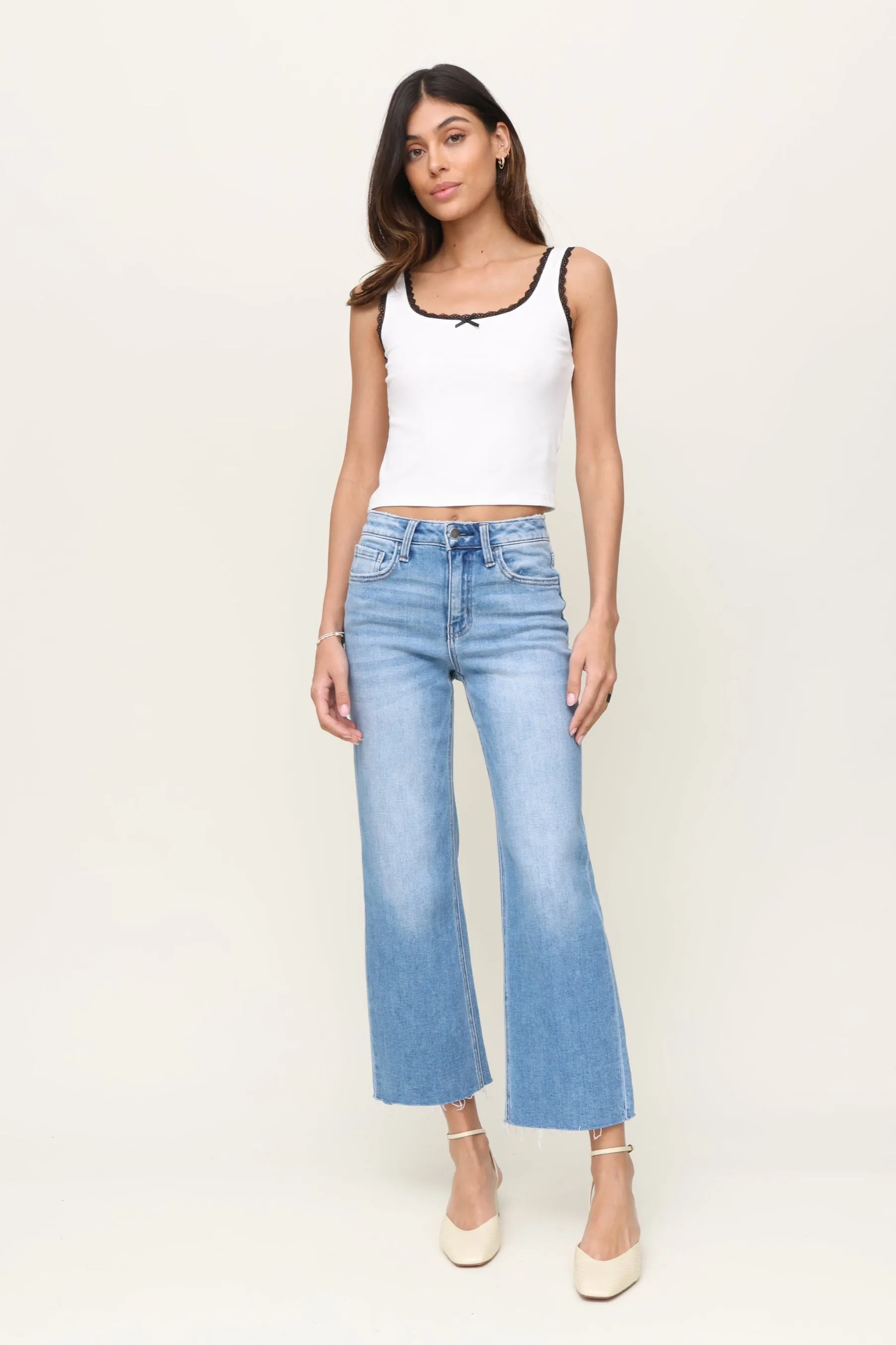 High Rise Crop Slim Wide Leg