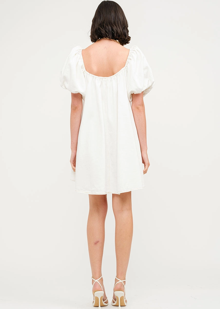 Jennie Denim Babydoll Mini Dress - Off-White