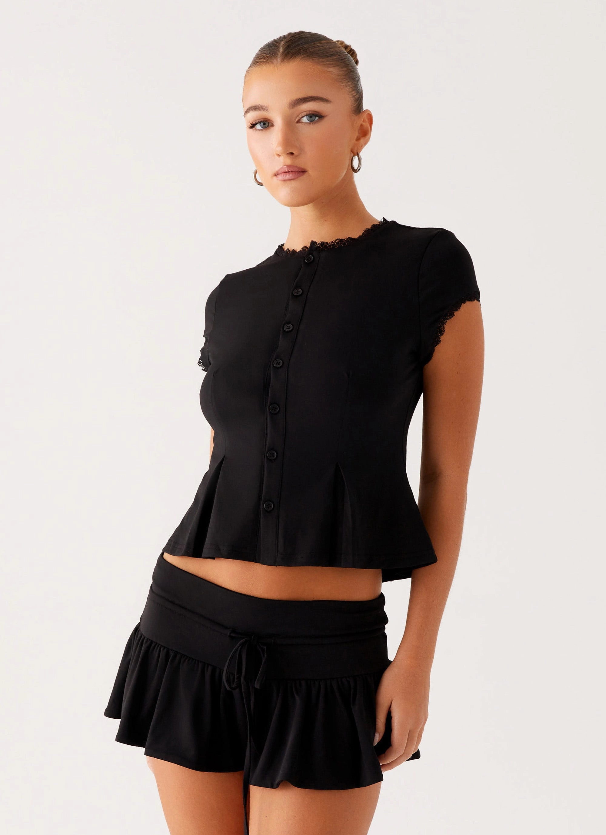 Landon Button Up Top - Black