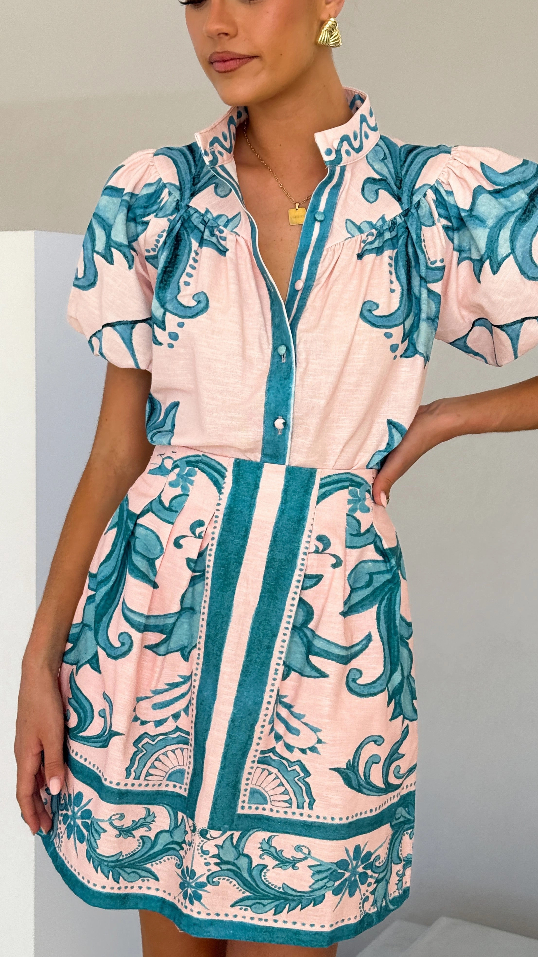 Laraine Mini Skirt - Aqua / Pink Zayna