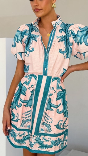 Laraine Mini Skirt - Aqua / Pink Zayna