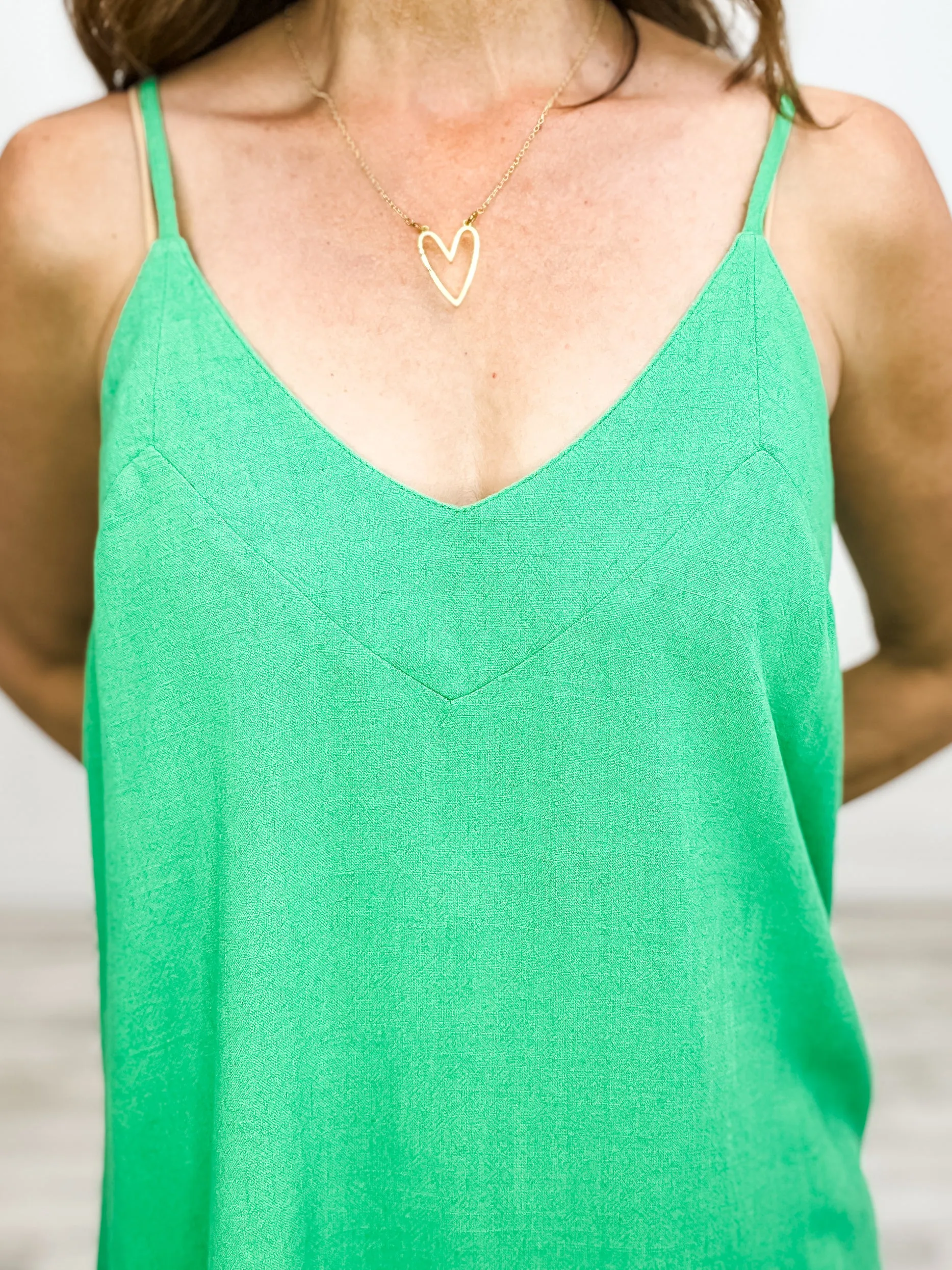 Linen Blend Spaghetti Strap V-Neck Tank Top with Ruffle Hem