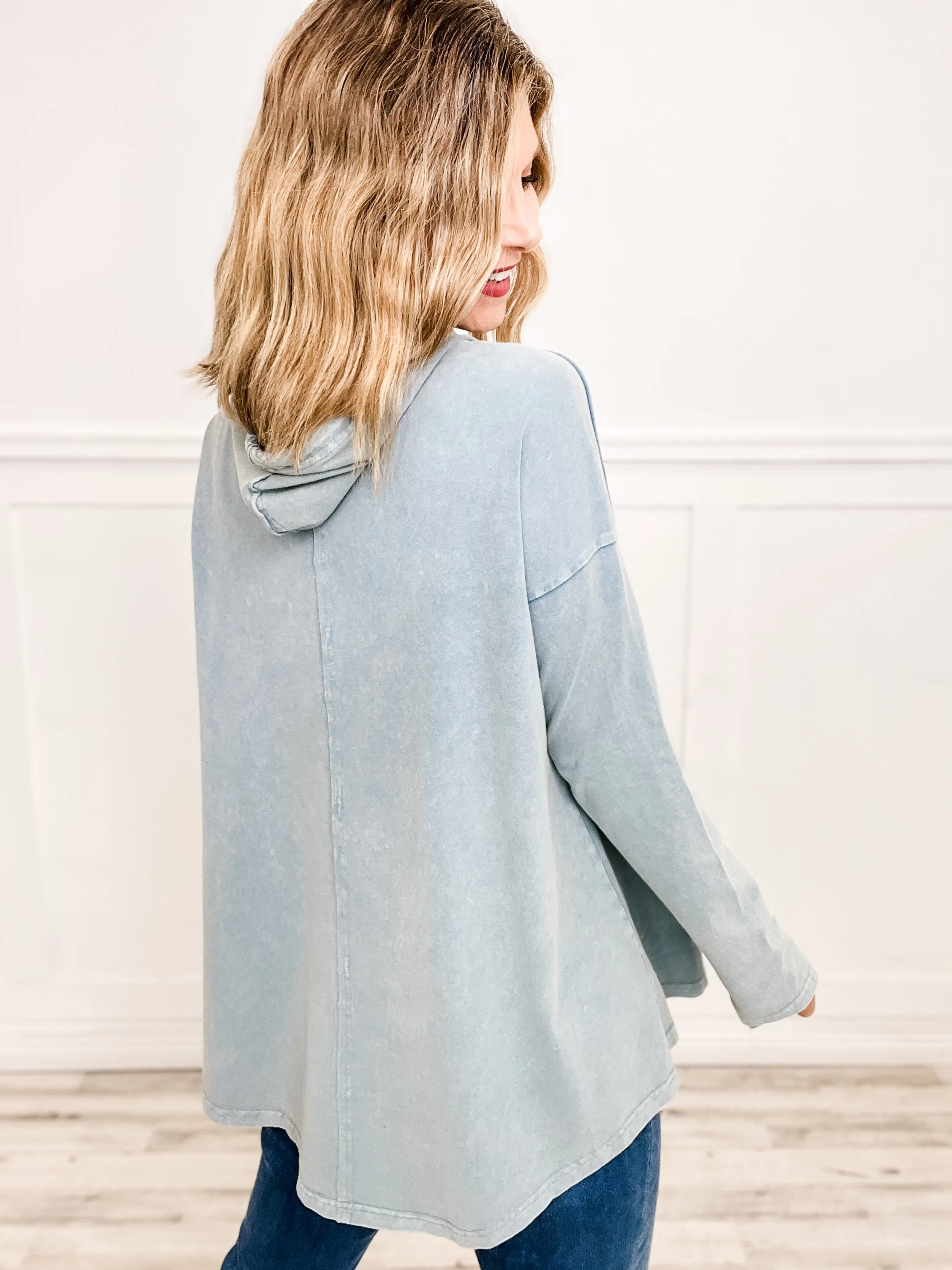 Mineral Washed Hooded Tunic Pullover Top