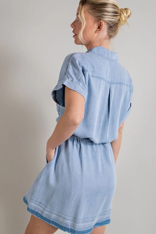 MINERAL WASHED TIE FRONT MINI DRESS - Final Sale