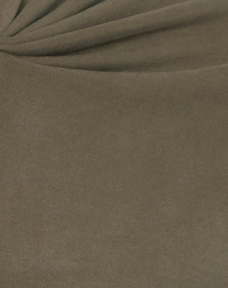 Nadja Gathered Neck Top in Cupro Khaki