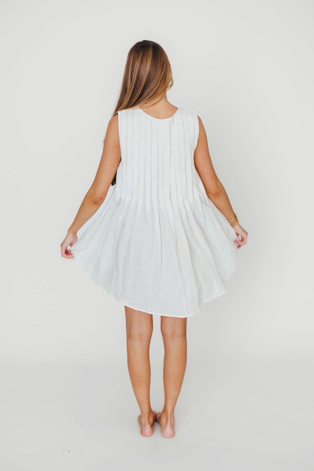 Nessa Tie Mini Dress Woven in Off White 100% Linen